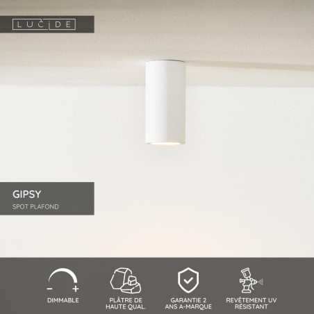 Lucide GIPSY - Spot plafond - Ø 7 cm - 1xGU10 (MR16) - Blanc - H 14 cm