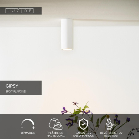 Lucide GIPSY - Spot plafond - Ø 7 cm - 1xGU10 (MR16) - Blanc - H 17 cm