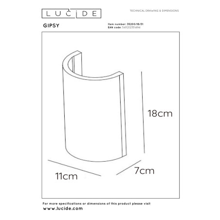 Lucide GIPSY - Applique murale - 1xG9 - Blanc - Réf. 35200/18/31