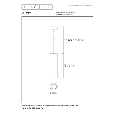 Lucide GIPSY - Suspension - Ø 7 cm - 1xGU10 (MR16) - Blanc