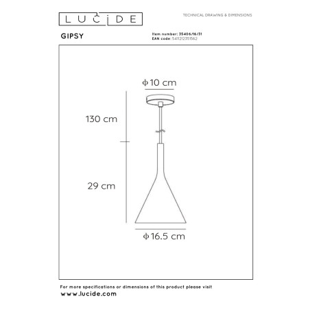 Lucide GIPSY - Suspension - Ø 16,5 cm - 1xE27 - Blanc