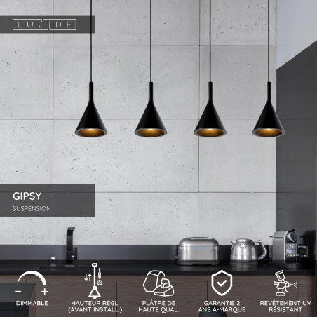 Lucide GIPSY - Suspension - 4xE27 - Noir
