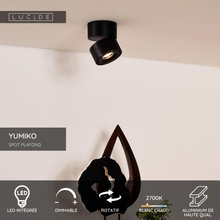 Lucide YUMIKO - Spot plafond - Ø 7,8 cm - LED Dim. - 1x10W 2700K - Noir