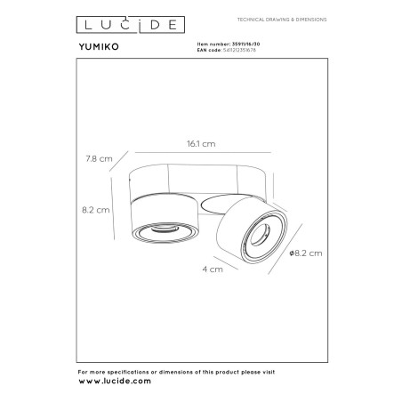Lucide YUMIKO - Spot plafond - LED Dim. - 2x10W 2700K - Noir