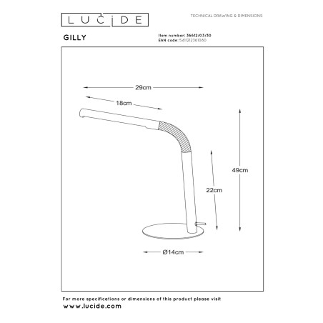 Lucide GILLY - Lampe de bureau - LED - 1x5W 2700K - Noir