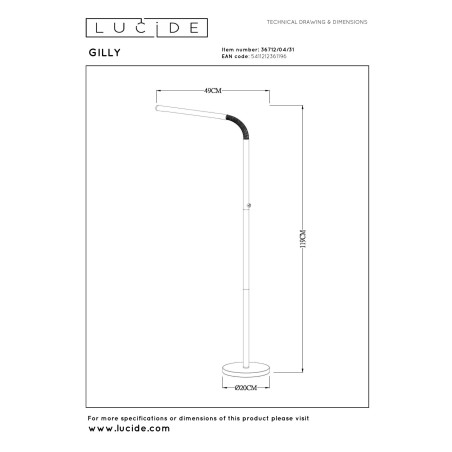 Lucide GILLY - Lampadaire / lampe de lecture Rechargeable - Batterie/Piles - LED Dim. - 1x6W 2700K - Blanc