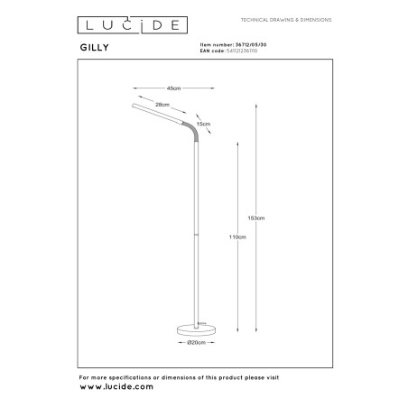 Lucide GILLY - Lampadaire / lampe de lecture - LED - 1x6W 2700K - Noir