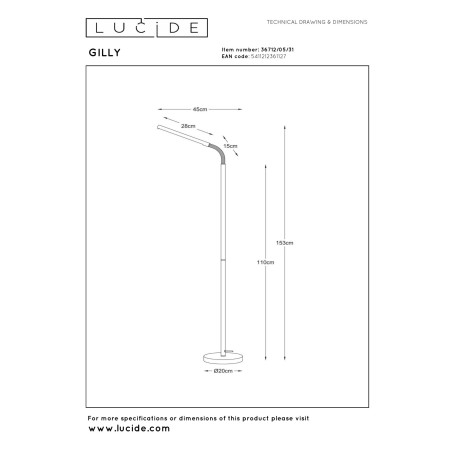 Lucide GILLY - Lampadaire / lampe de lecture - LED - 1x6W 2700K - Blanc