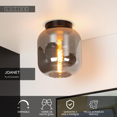Lucide JOANET - Plafonnier - Ø 25 cm - 1xE27 - Fumé