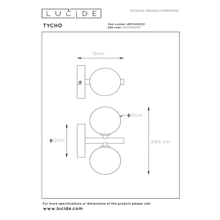 Lucide TYCHO - Applique murale - 2xG9 - Or Mat / Laiton