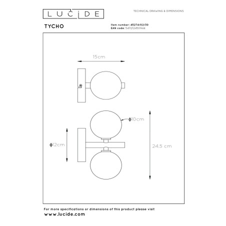 Lucide TYCHO - Applique murale - 2xG9 - Noir