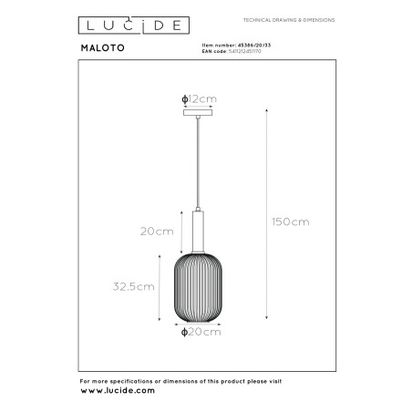 Lucide MALOTO - Suspension - Ø 20 cm - 1xE27 - Vert