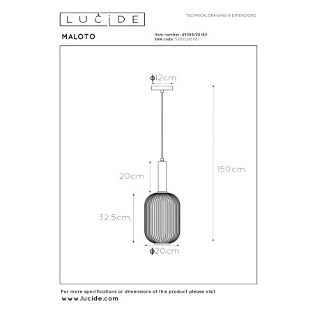 Lucide MALOTO - Suspension - Ø 20 cm - 1xE27 - Ambre