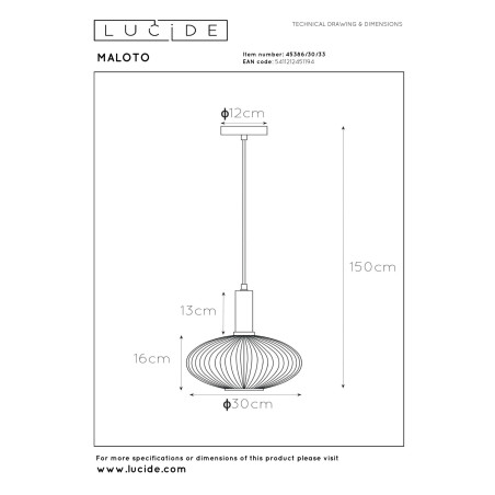 Lucide MALOTO - Suspension - Ø 30 cm - 1xE27 - Vert