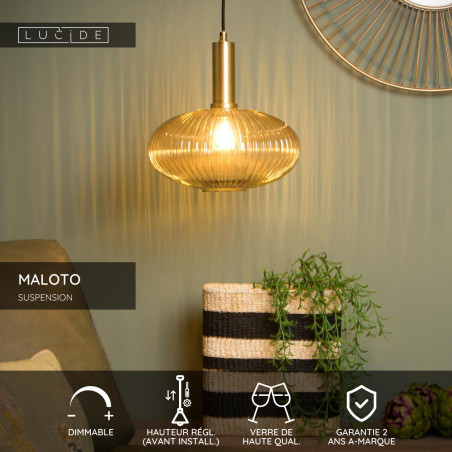 Lucide MALOTO - Suspension - Ø 30 cm - 1xE27 - Ambre