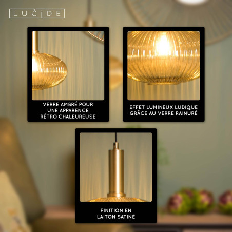 Lucide MALOTO - Suspension - Ø 30 cm - 1xE27 - Ambre