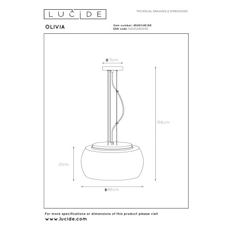 Lucide OLIVIA - Suspension - Ø 40 cm - 3xE27 - Fumé