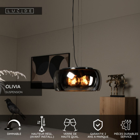 Lucide OLIVIA - Suspension - Ø 50 cm - 3xE27 - Fumé