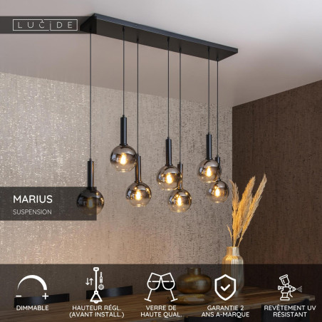 Lucide MARIUS - Suspension - 7xE27 - Noir