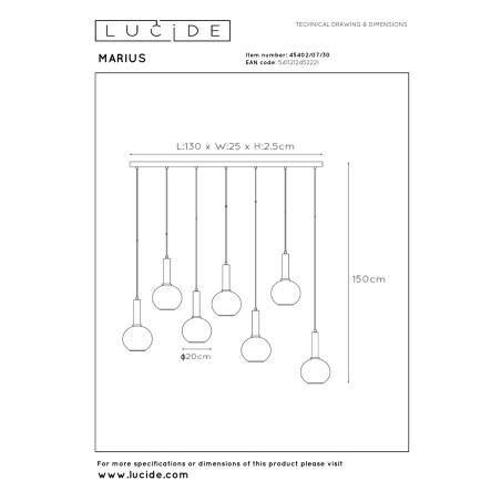 Lucide MARIUS - Suspension - 7xE27 - Noir