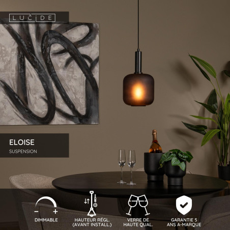 Lucide ELOISE - Suspension - Ø 21 cm - 1xE27 - Noir