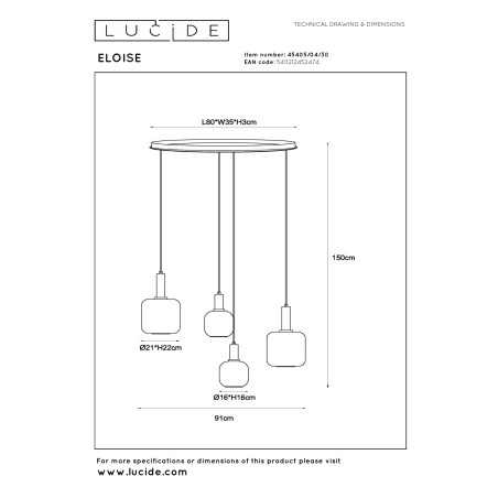Lucide ELOISE - Suspension - 4xE27 - Noir