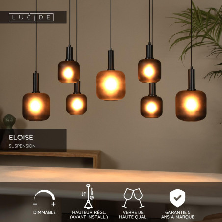 Lucide ELOISE - Suspension - 7xE27 - Noir