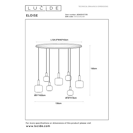 Lucide ELOISE - Suspension - 7xE27 - Noir