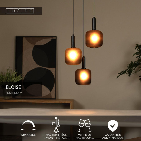 Lucide ELOISE - Suspension - Ø 40 cm - 3xE27 - Noir