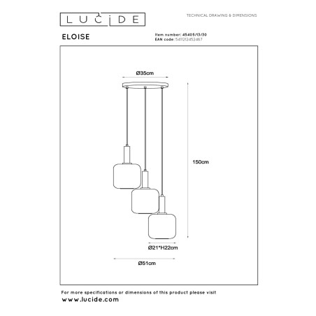 Lucide ELOISE - Suspension - Ø 40 cm - 3xE27 - Noir