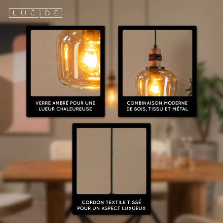 Lucide ILONA - Suspension - 3xE27 - Ambre