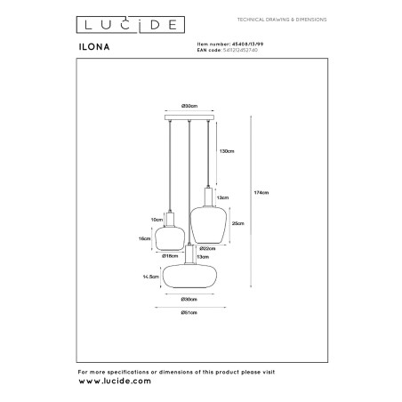 Lucide ILONA - Suspension - 3xE27 - Noir