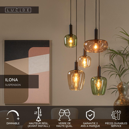 Lucide ILONA - Suspension - 5xE27 - Noir
