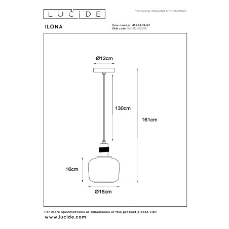 Lucide ILONA - Suspension - Ø 18 cm - 1xE27 - Ambre