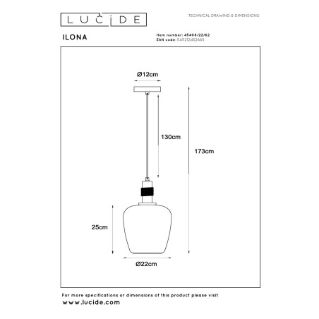 Lucide ILONA - Suspension - Ø 22 cm - 1xE27 - Ambre