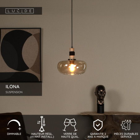 Lucide ILONA - Suspension - Ø 30 cm - 1xE27 - Ambre