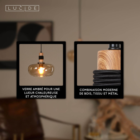 Lucide ILONA - Suspension - Ø 30 cm - 1xE27 - Ambre