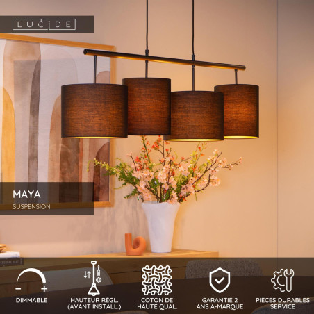 Lucide MAYA - Suspension - 4xE27 - Noir