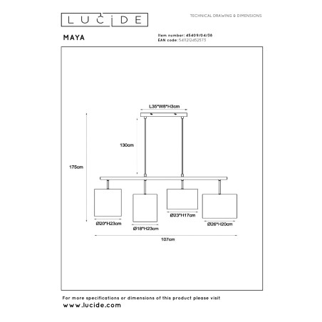 Lucide MAYA - Suspension - 4xE27 - Crème