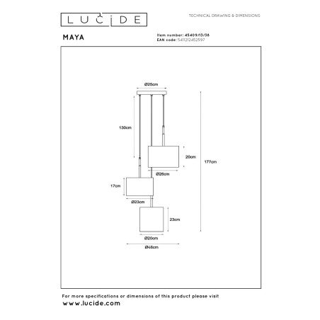 Lucide MAYA - Suspension - Ø 46 cm - 3xE27 - Crème
