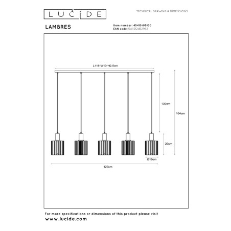 Lucide LAMBRES - Suspension - 5xE27 - Noir