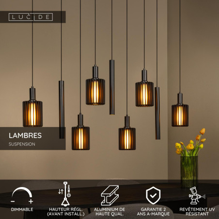 Lucide LAMBRES - Suspension - 6xE27 - Noir