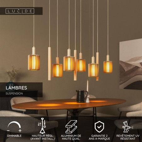 Lucide LAMBRES - Suspension - 6xE27 - Taupe