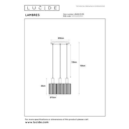 Lucide LAMBRES - Suspension - 3xE27 - Noir