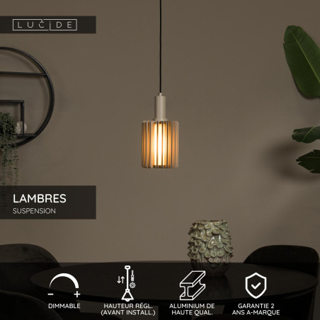 Lucide LAMBRES - Suspension - Ø 15 cm - 1xE27 - Taupe
