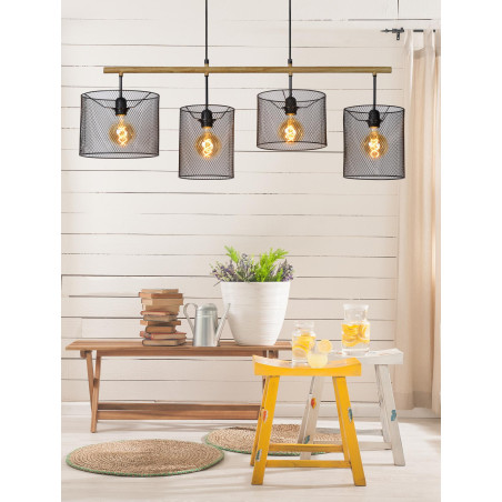 Lucide BASKETT - Suspension - 4xE27 - Noir