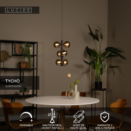 Lucide TYCHO - Suspension - Ø 25,5 cm - 6xG9 - Noir