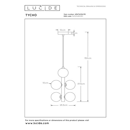 Lucide TYCHO - Suspension - Ø 25,5 cm - 6xG9 - Noir