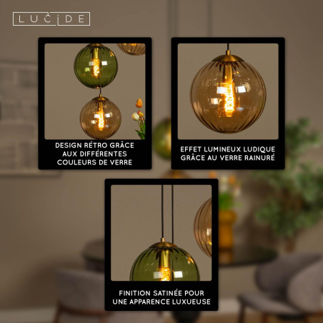 Lucide MONSARAZ - Suspension - Ø 35 cm - 3xE27 - Vert