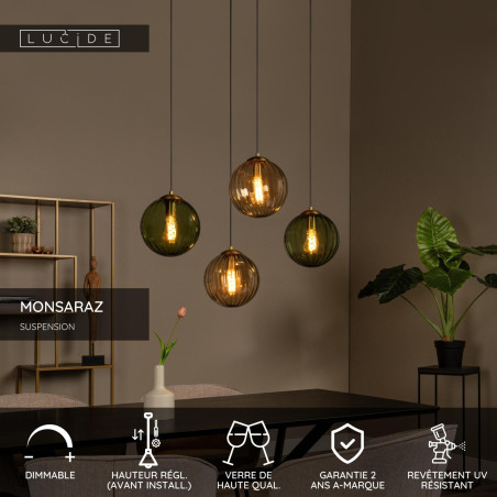 Lucide MONSARAZ - Suspension - 4xE27 - Vert
